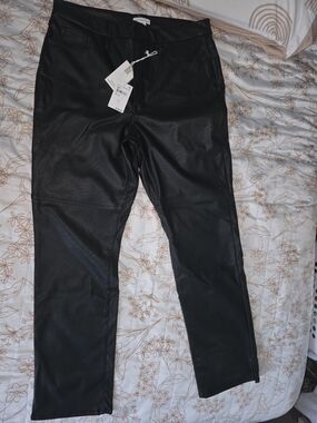 Black Faux Leather Straight Leg Pants Good American 15